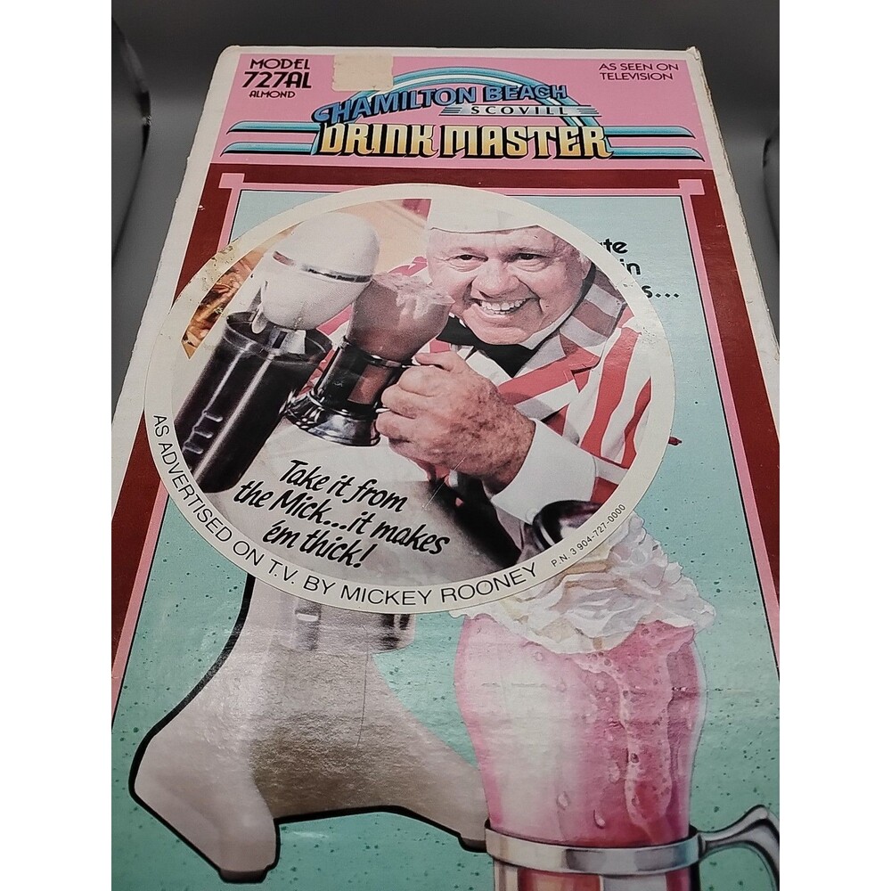 Hamilton Beach Drink Master Mixer- W/ Box & Manual~ Mickey Rooney Ad Sticker.
